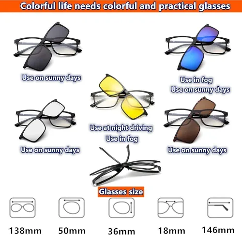 Vista 3 de AoHeng TR90 - 5 lentes de sol magnéticos con clip para conducir de noche