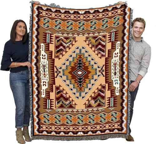 Vista 15 de Pure Country Weavers Manta Butte Clay - Inspirada en los nativos americanos del suroeste - Tapiz manta de regalo tejido de algodón - Fabricado