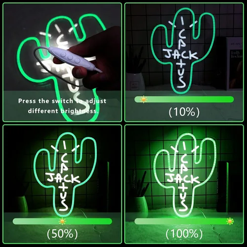 Vista 3 de Señal LED de neón Cactus Jack - Decoración regulable, luz de neón verde de Jack Cactus en forma de cactus para arte de pared del dormitorio