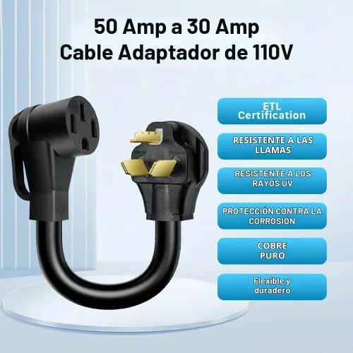 Vista 4 de Cable adaptador de cargador EV de 50 amperios a 30 amperios, Nema 10-30P macho a 14-50R hembra conector de alimentación para carga de nivel 2