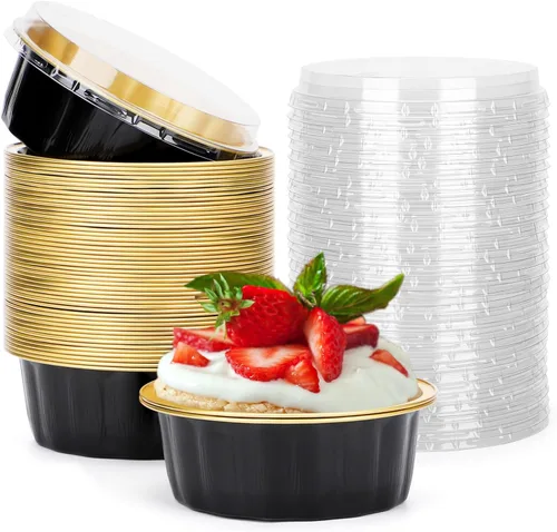 Vista 72 de Beasea Disposable Ramekins with Lids, 50 Pack 8oz 235ml Aluminum Foil Baking Cups with Lids, Aluminum Creme Brulee Ramekins Muffin Cupcake Pudding
