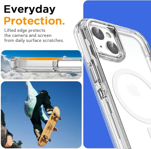 Vista 3 de AICase Funda transparente para iPhone 16e/13/iPhone 14, compatible con MagSafe 3 en 1, resistente protección contra caídas, cuerpo completo, a