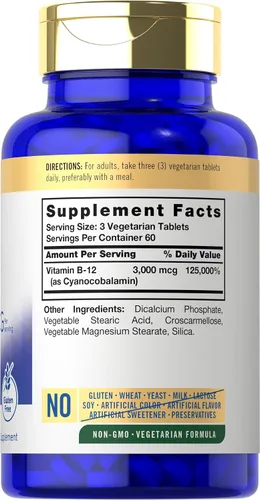 Vista 2 de Carlyle Vitamina B12 3000 mcg 180 tabletas Suplemento vegetariano Sin OMG y sin gluten