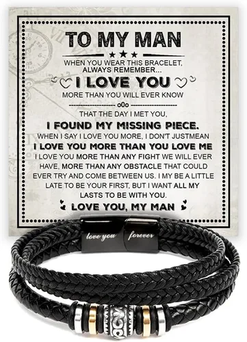 Vista 14 de Pulsera Para Mi Hombre, Pulsera Para Esposo Regalo De Esposa, Pulseras Para Hombres Regalo, Pulseras De Cuero Trenzado Y Acero Inoxidable Con