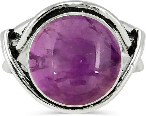 Vista 2 de MIRRAMOR Anillo de amatista de labradorita natural de piedra lunar, 0.472in, forma redonda, anillos solitarios para mujeres, mamá, esposa