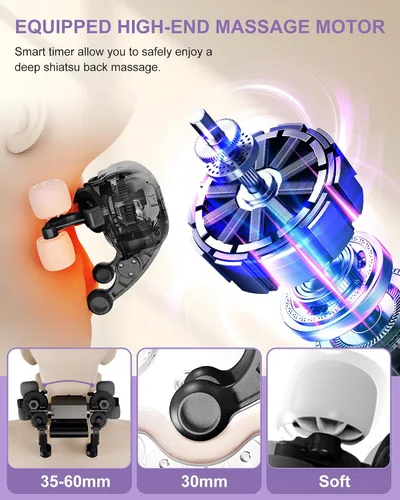 Vista 4 de Masajeador Shiatsu de Cuello con Calor, Almohada Masajeadora Eléctrica de Tejido Profundo con Amasamiento con Temporizador de 10 Minutos para Alivio