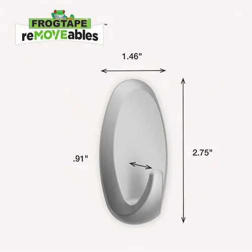 Vista 3 de Ganchos adhesivos de pared resistentes FrogTape reMOVEables, sin daños, fáciles de quitar y reutilizar, incluye 2 ganchos y 4 tiras para colgar