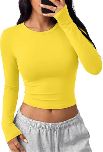 Vista 17 de Trendy Queen Camisetas cortas de manga larga para mujer, camisetas básicas Blanco