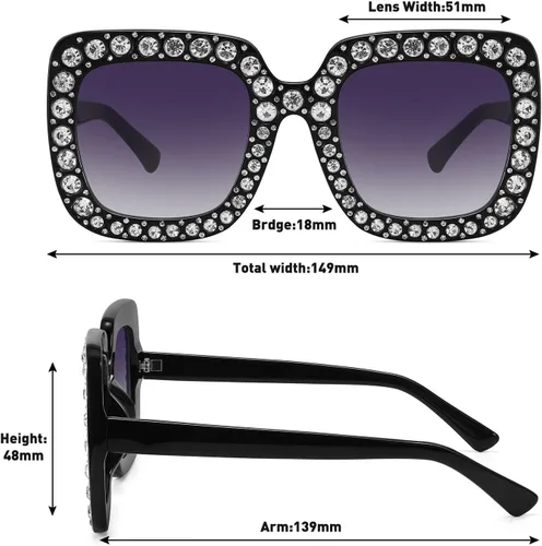 Vista 4 de MEETSUN Elton Square Rhinestone Sunglasses Oversized Bling for Women with Diamond Frames 70s Retro for Beach & Disco