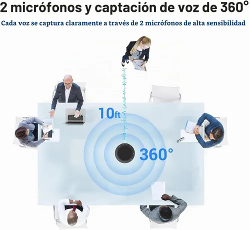 Vista 2 de Altavoz y micrófono de conferencia, micrófonos dual Al con captación de voz de 360° y sonido claro, tiempo de llamada de 10-14 horas, conexión