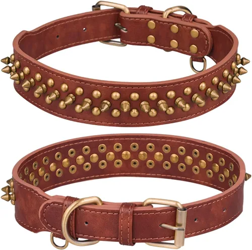 Vista 17 de Serijoars Collar para perro con tachuelas, de piel sintética suave con clavos de hongos, ajustable, para cachorros (XS, Negro)