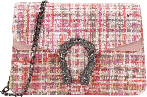 Vista 11 de Bolsos y bolso de mano de tweed para mujer, de piel sintética, con cadena de lana, bolso de hombro, bolso cruzado para las axilas, bolso de mano