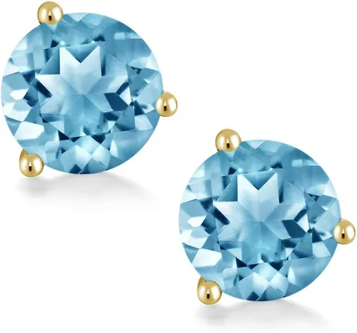 Vista 44 de Gem Stone King Aretes de oro de 14 quilates, 0.236 in, piedra natal redonda, Martini, 3 puntas, aretes de oro para mujer