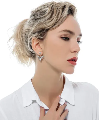 Vista 2 de Tornito 6-12 pares de aretes de flor de loto elegantes pendientes de circonita cúbica para mujer, plata tono oro rosa