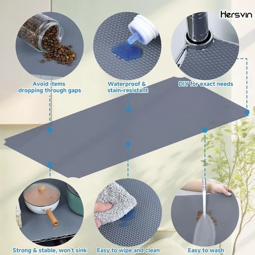 Vista 4 de Hersvin Shelf Liners - Alfombrillas gruesas de EVA para cajones de 16 pulgadas x 20 pies, almohadilla no adhesiva para armario, forro para gabinete