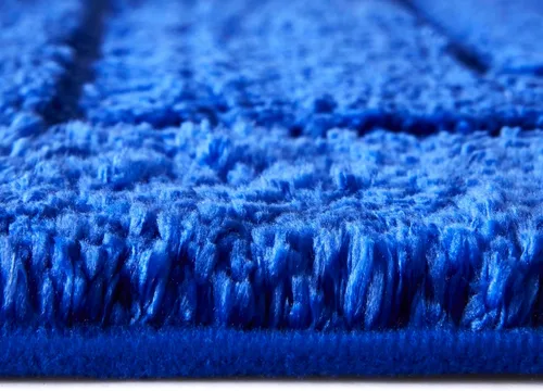 Vista 6 de WPM - Juego de alfombras de baño, toallas y cortina de ducha, juego de alfombras de baño con estampado de enrejado de color azul real