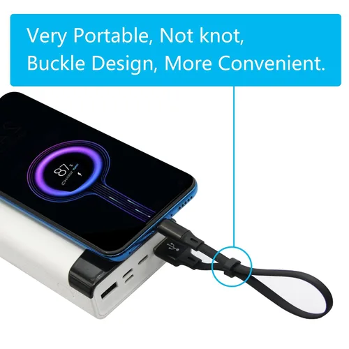 Vista 4 de Cable corto USB tipo C de carga rápida de 0.9 pulgadas, cable plano USB A a USB C 3A, cable de carga y sincronización de datos, diseño de hebilla