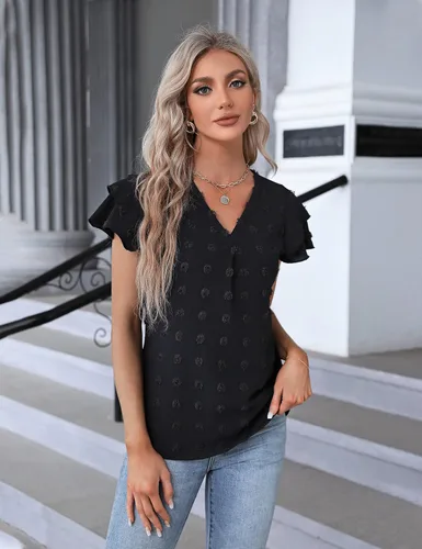 Vista 2 de Blooming Jelly Blusas elegantes para mujer, blusas casuales de trabajo, blusas de verano con mangas con volantes