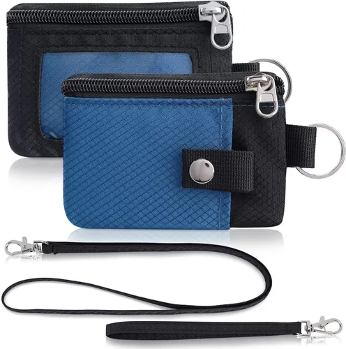 Vista 41 de Artpaxy Cartera minimalista para hombres y mujeres, llavero con bloqueo RFID, con cremallera, pequeña cartera con ventana de identificación, 2