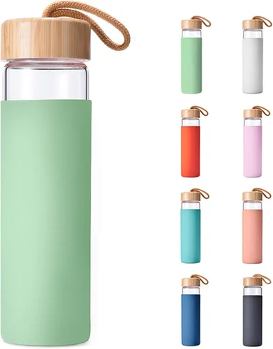 Vista 19 de Botellas de agua de vidrio de borosilicato de 20 onzas con funda de silicona, libres de BPA, aptas para lavavajillas - Botellas de vidrio Arcadia