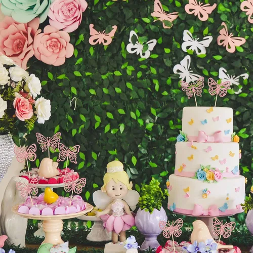 Vista 6 de Gyufise 36 adornos de mariposa de oro rosa con purpurina para cupcakes, arte hueco en 3D, decoración para cupcakes temáticos de mariposa, baby