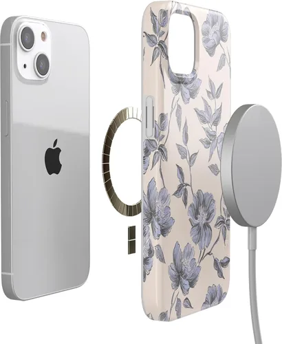 Vista 4 de Carcasa Casely para iPhone 13 Ink & Iris Floral Vintage Compatible con MagSafe Diseño Clásico Ultra Delgado