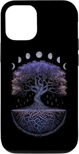 Vista 27 de Funda para iPhone 11 Pro Max Yggdrasil nórdico árbol de la vida vikinga fases de la luna