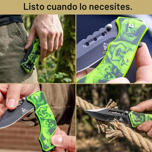 Vista 4 de Cuchillo de bolsillo de rescate – Cuchillo plegable manual con mango que brilla en la oscuridad, rompecristales, cortador de cinturón de seguridad