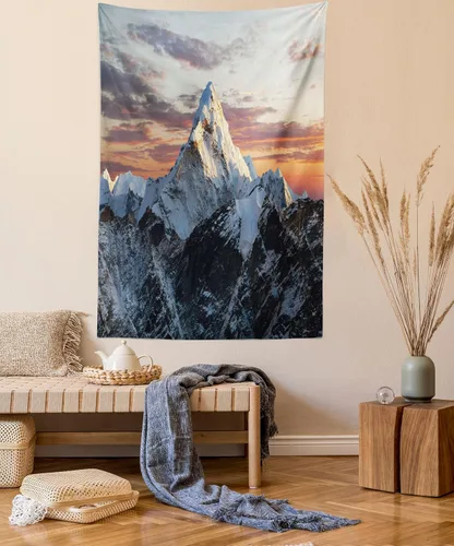 Vista 4 de Ambesonne Tapiz verde, fases lunares alrededor de un árbol de la vida, impresión de diseño bohemio de astrología nocturna, decoración de tela