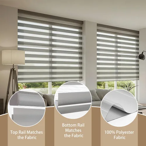 Vista 2 de Persianas enrollables de cebra inalámbricas de doble capa, persianas de cebra inalámbricas para ventanas 02- Gris