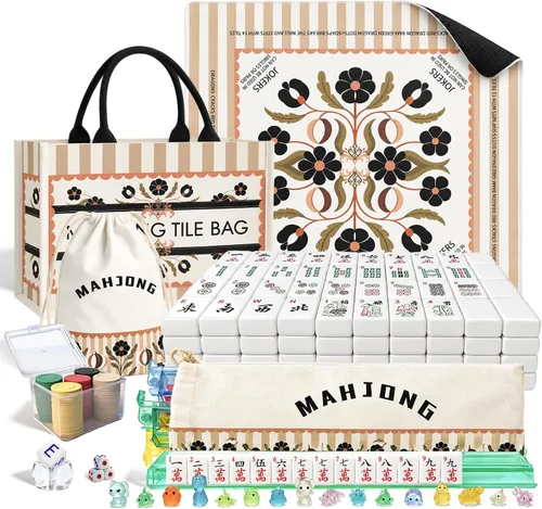 Vista 10 de GUJYUYIF166 American Mahjong Tiles Set with Mat, Racks and Accessories White