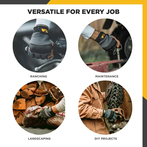 Vista 5 de Wells Lamont - Guantes de trabajo híbridos de piel de cerdo para hombre, talla XL Pigskin Leather, Reinforced Palm, Reinforced Fingertips, Stretch