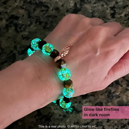 Vista 5 de ARTSY Crafts Glow in the Dark Firefly Beads + Natural Gemstone Bracelets, Handmade in USA