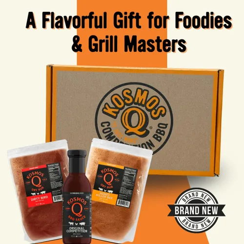Vista 3 de Kosmos Q BBQ Box, Original Competition Barbecue Sauce Plus Dirty Bird & Honey KB Dry Rubs, Gift Set for Smoking & Grilling Chicken, Ribs, Pulled