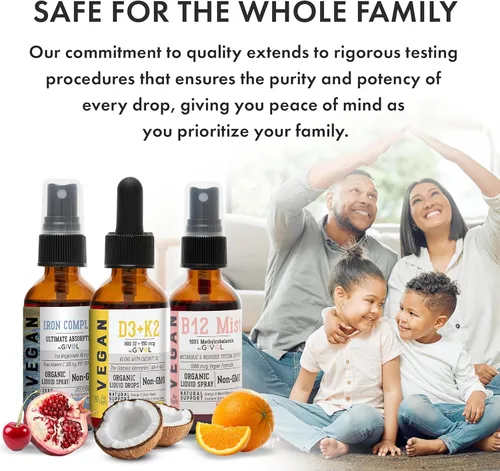 Vista 6 de Energy & Vitality Bundle - Trío de aerosol de vitaminas líquidas – B12 metilcobalamina, bisglicinato de hierro y D3 (Lichen) y K2 (MK4 y MK7), sin