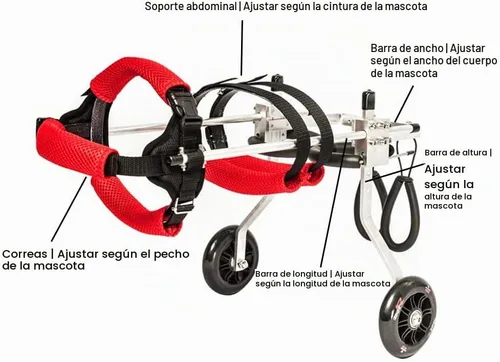 Vista 7 de Silla de ruedas ajustable para perros, sillas de ruedas ligeras para mascotas y perros para patas traseras ayudan a mascotas pequeñas