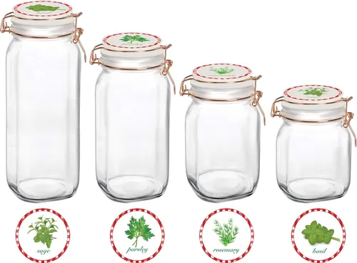 Vista 2 de Circleware Recipientes de vidrio con tapas herméticas de cierre hermético de cerámica blanca, juego de 4, recipientes para conservar alimentos