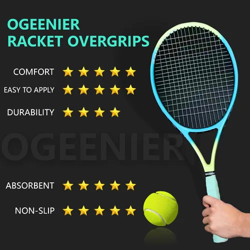 Vista 4 de OGEENIER Cinta de agarre para raqueta de tenis, paquete de 3, 6, 12 cintas de agarre de tenis, absorbente y antideslizante, cinta de agarre suave