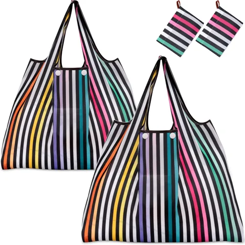Vista 8 de Kingmas - Bolsas reutilizables para alimentos, plegables, ecológicas, aptas para el bolsillo, lavables, impermeables, de nailon, bolsas con asa