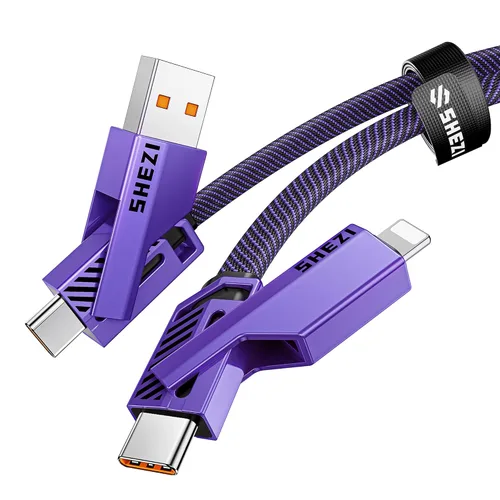 Vista 15 de SHEZI [Actualizado 2.0] 4-en-1 Cable USB C Corto 60W 0.6 Pies Carga Rápida [Sincronización de Datos 480Mbps] Cargador Combo de Cordón Plano Trenzado