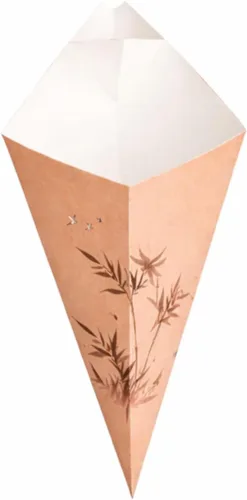 Vista 2 de Restaurantware Cone Paper Bamboo Print Food, 9.5 x 5.5 pulgadas, 100 unidades Estampado bambú