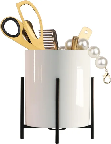 Vista 14 de Planet Pencil Cup Sturdy Metal Frame with White Ceramic Pen Holder For Desks and kitchen Appliance Holders