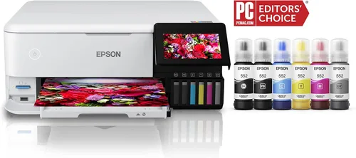 Vista 3 de Epson EcoTank Photo ET-8500 Impresora inalámbrica a color todo en uno Supertank, blanco, grande y papel fotográfico premium S041727, 68 libras, alto