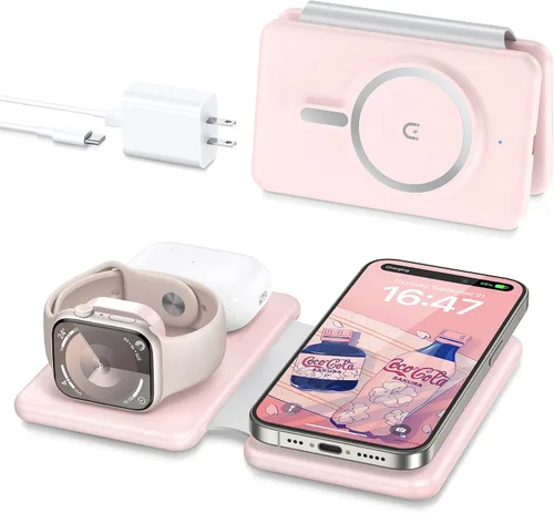 Vista 10 de Cargador inalámbrico para iPhone - Estación de carga 3 en 1 para dispositivos Apple para iPhone 17, 16, 15, 14, 13, 12 Pro Max Plus, almohadilla