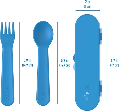 Vista 5 de Bentgo Juego de utensilios para niños, tenedor, cuchara y estuche de almacenamiento de plástico reutilizable, materiales sin BPA, asas de fácil
