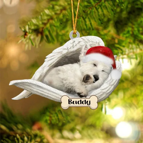 Vista 22 de Afghan Hounds - Adorno de Navidad con alas de ángel durmiente, recuerdo personalizado para perros 2024, adorno de forma acrílica, regalos
