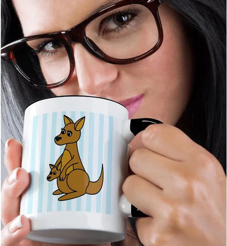 Vista 2 de 3dRose mug_6152_4 Mom and Baby Kangaroo Design - Taza negra de dos tonos, multicolor, 11 onzas