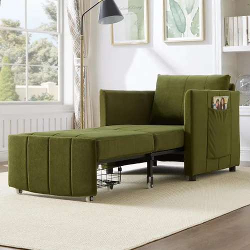 Vista 30 de Sofá cama convertible de terciopelo con respaldo ajustable y enchufe USB, sofá cama extraíble multiposición tamaño individual con 2 almohadas