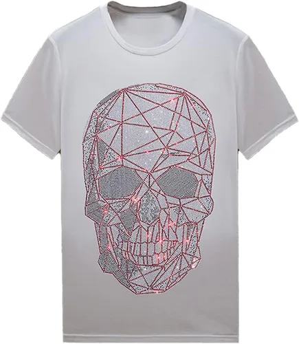 Vista 16 de HZCX FASHION Camiseta con strass brillante para Hombres y Mujeres, manga corta, con pedrería, para festivales de rock, con gemas, de algodón