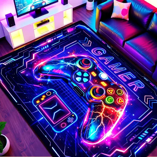 Vista 9 de Alfombras de área de juegos para niños, alfombras geniales para jugadores, adolescentes, alfombras grandes de videojuegos para dormitorio, consola